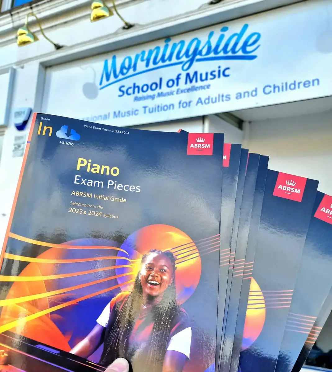 ABRSM piano exam books outside the Morningside School of Music premises in Edinburgh
